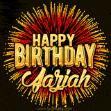 Golden 'Happy Birthday Jaziah' text accompanied by animated rainbow fireworks for a festive animated greeting.