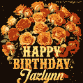 Beautiful bouquet of orange and red roses for Jazlynn, golden inscription and twinkling stars