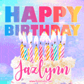 Animated Happy Birthday Cake with Name Jazlynn and Burning Candles