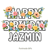 Sweet animated floral arrangement with a bright Happy Birthday Jazmin greeting