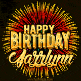 Golden 'Happy Birthday Jazzlynn' text accompanied by animated rainbow fireworks for a festive animated greeting.