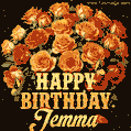 Beautiful bouquet of orange and red roses for Jemma, golden inscription and twinkling stars
