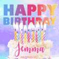 Animated Happy Birthday Cake with Name Jemma and Burning Candles