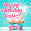 Happy Birthday Jenise! Elegang Sparkling Cupcake GIF Image.