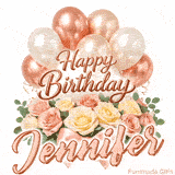 Happy Birthday Jennifer animated greeting card with a gorgeous floral arrangement
