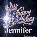 Shimmering birthday animation for Jennifer featuring a majestic silver crown and sparkly crystal lettering.