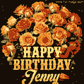 Beautiful bouquet of orange and red roses for Jenny, golden inscription and twinkling stars