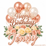 Beautiful pink and peach roses with gently moving Happy Birthday Jenny text