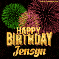 Wishing You A Happy Birthday, Jensyn! Best fireworks GIF animated greeting card.