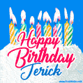 Happy Birthday GIF for Jerick with Birthday Cake and Lit Candles