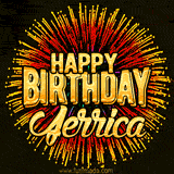 Golden 'Happy Birthday Jerrica' text accompanied by animated rainbow fireworks for a festive animated greeting.