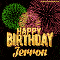 Wishing You A Happy Birthday, Jerron! Best fireworks GIF animated greeting card.
