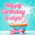 Happy Birthday Jeslyn! Elegang Sparkling Cupcake GIF Image.