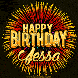 Golden 'Happy Birthday Jessa' text accompanied by animated rainbow fireworks for a festive animated greeting.