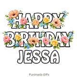 Floral typography animation wishing Happy Birthday to Jessa with swaying blooms