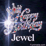 Glittering particles and stellar space light beams around a sparkling queen crown, customized with Jewel's name.
