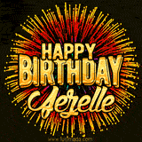 Golden 'Happy Birthday Jezelle' text accompanied by animated rainbow fireworks for a festive animated greeting.