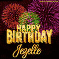 Wishing You A Happy Birthday, Jezelle! Best fireworks GIF animated greeting card.