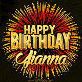 Golden 'Happy Birthday Jianna' text accompanied by animated rainbow fireworks for a festive animated greeting.