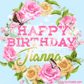 Beautiful Birthday Flowers Card for Jianna with Animated Butterflies