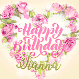 A stunning heart made of pink roses surrounds the elegant script text 'Happy Birthday Jianna' on a soft beige background. Animated sparkles add a magical and festive feel.