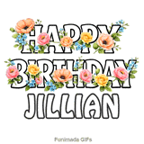 Happy Birthday Jillian animated GIF with delicate forget-me-nots moving in the breeze