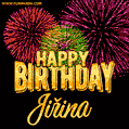 A golden 'Happy Birthday Jiřina' message with vibrant fireworks in the background, creating a festive and celebratory vibe in this animated name GIF.