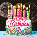 Amazing Animated GIF Image for Jj with Birthday Cake and Fireworks