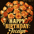 Beautiful bouquet of orange and red roses for Jocelyn, golden inscription and twinkling stars
