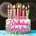Amazing Animated GIF Image for Johnathon with Birthday Cake and Fireworks