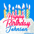 Happy Birthday GIF for Johnson with Birthday Cake and Lit Candles