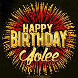 Golden 'Happy Birthday Jolee' text accompanied by animated rainbow fireworks for a festive animated greeting.
