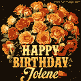 Beautiful bouquet of orange and red roses for Jolene, golden inscription and twinkling stars
