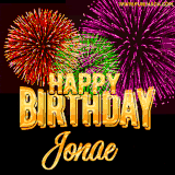 A golden 'Happy Birthday Jonae' message with vibrant fireworks in the background, creating a festive and celebratory vibe in this animated name GIF.