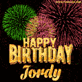Wishing You A Happy Birthday, Jordy! Best fireworks GIF animated greeting card.