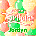 Happy Birthday Image for Jordyn. Colorful Birthday Balloons GIF Animation.