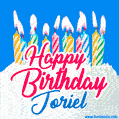Happy Birthday GIF for Joriel with Birthday Cake and Lit Candles