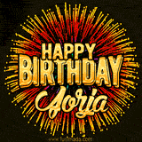 Golden 'Happy Birthday Jorja' text accompanied by animated rainbow fireworks for a festive animated greeting.
