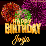 A golden 'Happy Birthday Jorja' message with vibrant fireworks in the background, creating a festive and celebratory vibe in this animated name GIF.