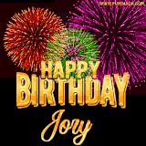 A golden 'Happy Birthday Jory' message with vibrant fireworks in the background, creating a festive and celebratory vibe in this animated name GIF.