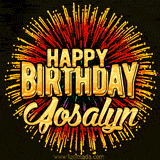 Golden 'Happy Birthday Josalyn' text accompanied by animated rainbow fireworks for a festive animated greeting.