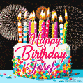 Amazing Animated GIF Image for Josef with Birthday Cake and Fireworks