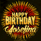 Golden 'Happy Birthday Josefina' text accompanied by animated rainbow fireworks for a festive animated greeting.