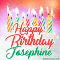 Happy Birthday GIF for Josephine with Birthday Cake and Lit Candles