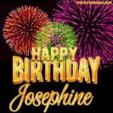 A golden 'Happy Birthday Josephine' message with vibrant fireworks in the background, creating a festive and celebratory vibe in this animated name GIF.