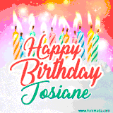 Bright birthday candles with rainbow flames on a cake, alongside the text 'Happy Birthday Josiane' in vibrant script in this celebratory animated GIF.