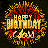 Golden 'Happy Birthday Joss' text accompanied by animated rainbow fireworks for a festive animated greeting.