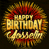Golden 'Happy Birthday Josselin' text accompanied by animated rainbow fireworks for a festive animated greeting.