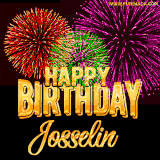 A golden 'Happy Birthday Josselin' message with vibrant fireworks in the background, creating a festive and celebratory vibe in this animated name GIF.