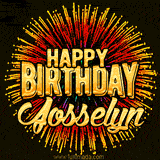 Golden 'Happy Birthday Josselyn' text accompanied by animated rainbow fireworks for a festive animated greeting.